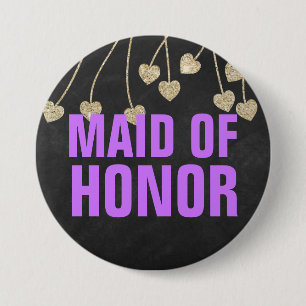 Shimmery Chic Maid of Honor Button Pin (paarse)