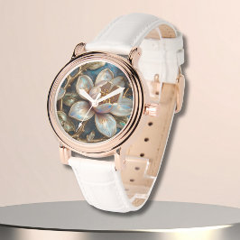 Shimmery Cloisonné Magnolia Botanical Art  Horloge