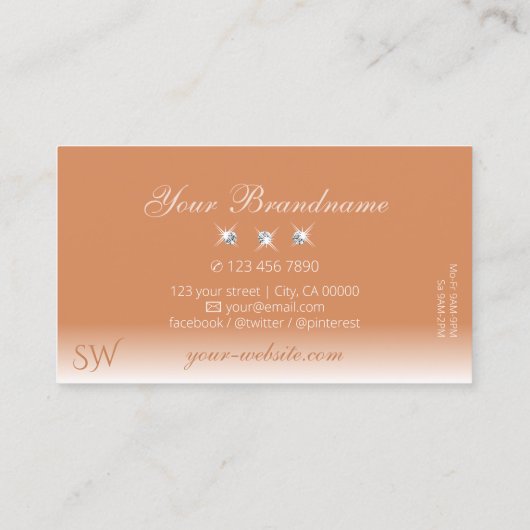 Shimmery Coral Ombre Sparkling Diamonds Initialen Visitekaartje (Achterkant)