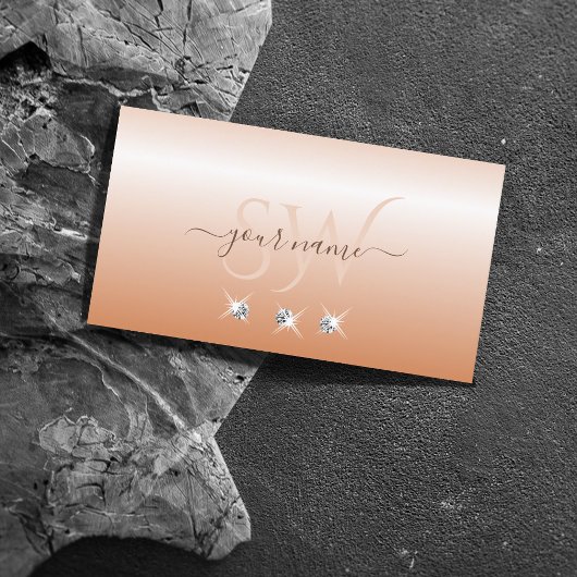 Shimmery Coral Ombre Sparkling Diamonds Initialen Visitekaartje