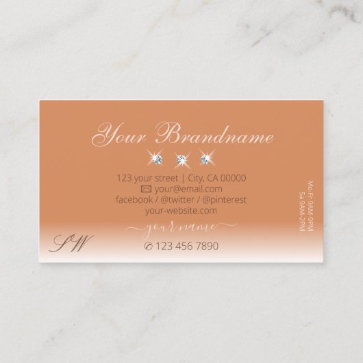 Shimmery Coral Ombre Sparkling Diamonds Monogram Visitekaartje (Achterkant)