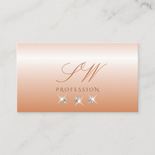 Shimmery Coral Ombre Sparkling Diamonds Monogram Visitekaartje (Voorkant)