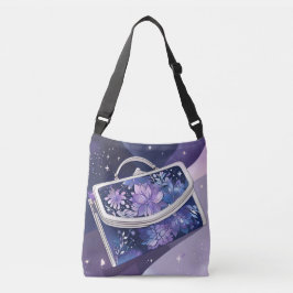 Shimmery Cosmic Paarse AI-kunst Crossbody Tas