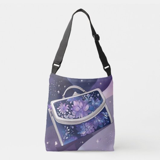 Shimmery Cosmic Paarse AI-kunst Crossbody Tas (Voorkant)