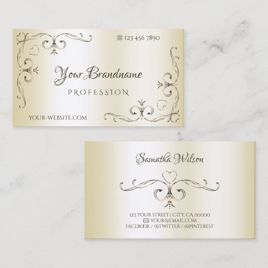 Shimmery Cream Corner Borders Ornamental Visitekaartje (Voorkant / Achterkant)