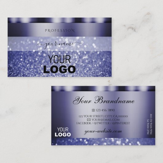 Shimmery Dark Blue Sparking Glitter Logo Elegant Visitekaartje (Voorkant / Achterkant)