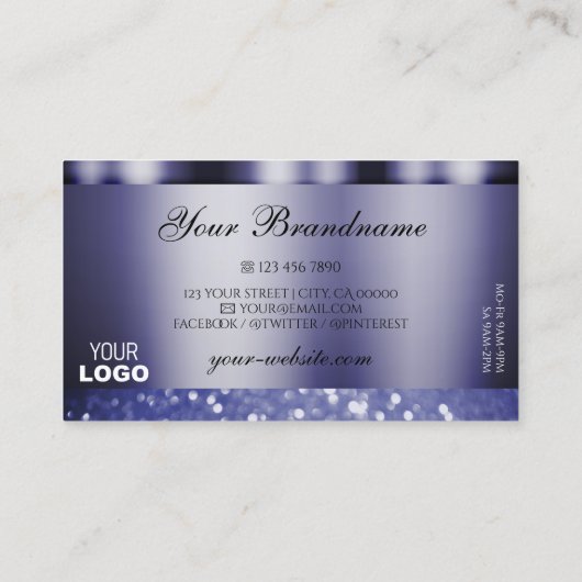 Shimmery Dark Blue Sparking Glitter Logo Elegant Visitekaartje (Achterkant)