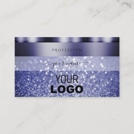 Shimmery Dark Blue Sparking Glitter Logo Elegant Visitekaartje (Voorkant)