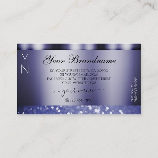 Shimmery Dark Blue Sparking Glitter met Monogram Visitekaartje (Achterkant)