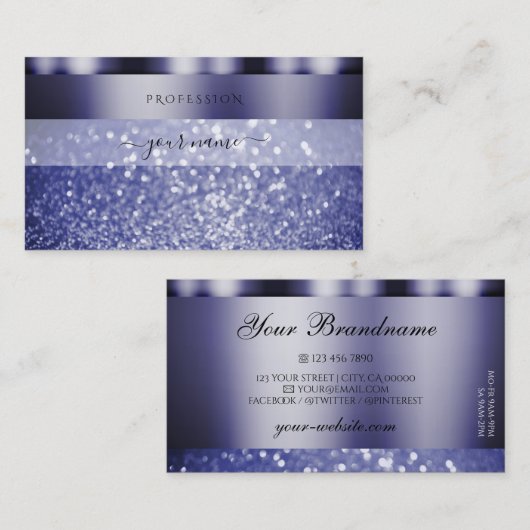 Shimmery Dark Blue Sparking Glitter Professional Visitekaartje (Voorkant / Achterkant)