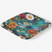 Shimmery Dragonfly Rozen en madeliefjes Blauwgroen Papieren Bordje (Gebogen)