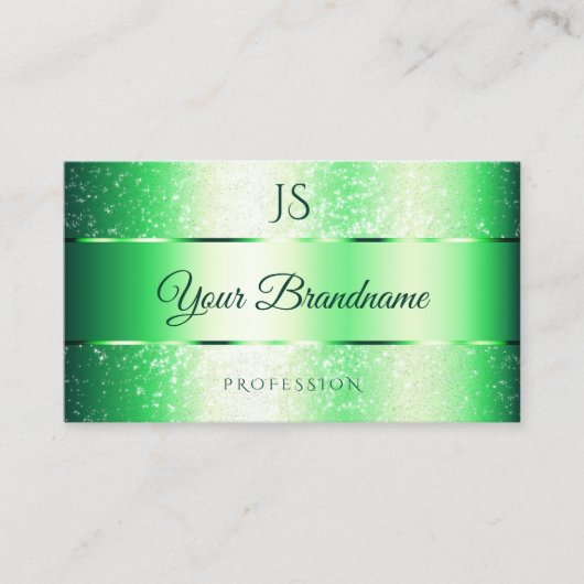 Shimmery Emerald Green Glitter Vonk en Monogram Visitekaartje (Voorkant)