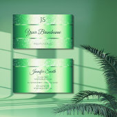 Shimmery Emerald Green Glitter Vonk en Monogram Visitekaartje