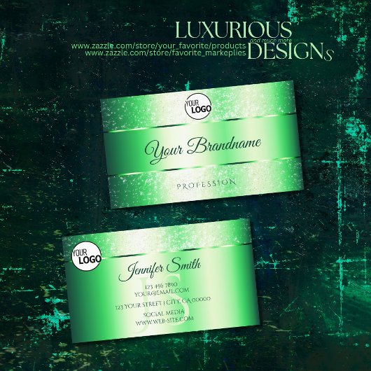 Shimmery Emerald Green Glitter Vonk Monogram Logo Visitekaartje