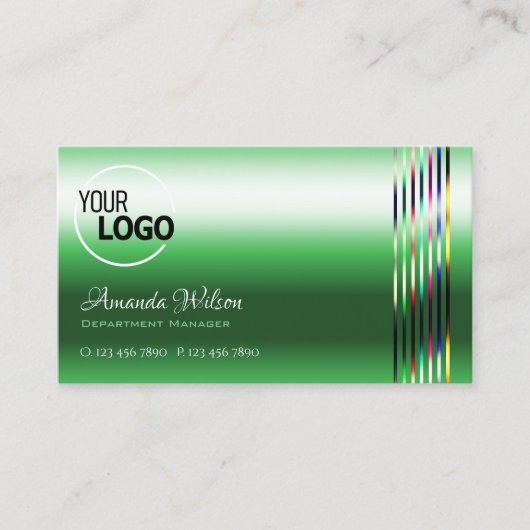 Shimmery Emerald Green Kleurrijke Strepen toevoege Visitekaartje (Voorkant)