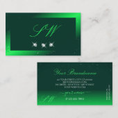 Shimmery Emerald Green Sparking Diamonds Monogram Visitekaartje (Voorkant / Achterkant)