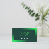 Shimmery Emerald Green Sparking Diamonds Monogram Visitekaartje (Staand voorkant)
