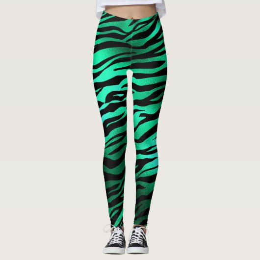 Shimmery Emerald Green Zebra/tijger Print Leggings (Voorkant)