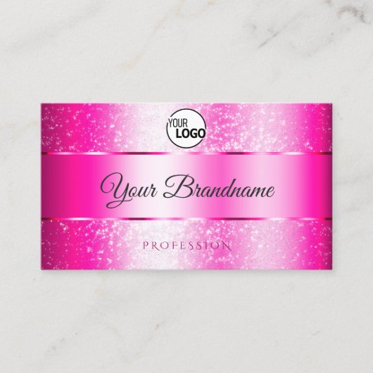 Shimmery Girly Pink Sparkly Glitter Logo Initialen Visitekaartje (Voorkant)