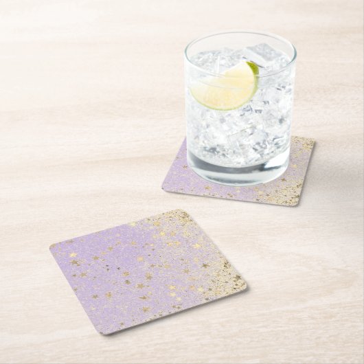 Shimmery Glittery Gold Stars op Lavender Kartonnen Onderzetters (Insitu)