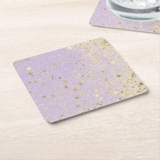 Shimmery Glittery Gold Stars op Lavender Kartonnen Onderzetters (Schuin)