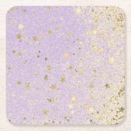 Shimmery Glittery Gold Stars op Lavender Kartonnen Onderzetters
