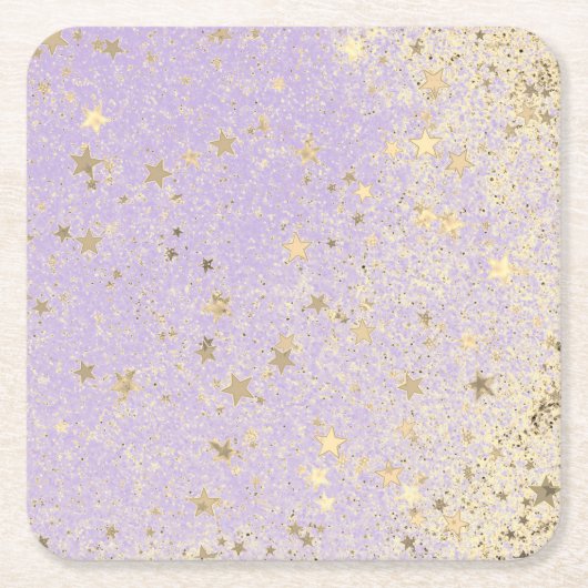 Shimmery Glittery Gold Stars op Lavender Kartonnen Onderzetters (Voorkant)