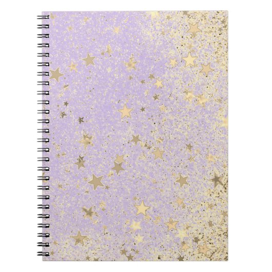 Shimmery Glittery Gold Stars op Lavender Notitieboek (Voorkant)