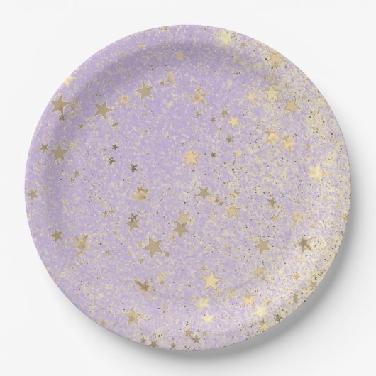 Shimmery Glittery Gold Stars op Lavender      Papieren Bordje (Voorkant)