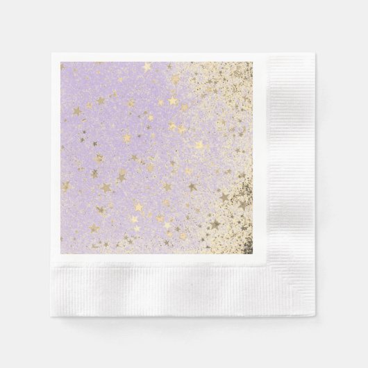 Shimmery Glittery Gold Stars op Lavender Servet (Voorkant)