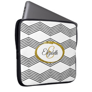 Shimmery Gold Faux Glitter & Zig Zag Patroon Laptop Sleeve