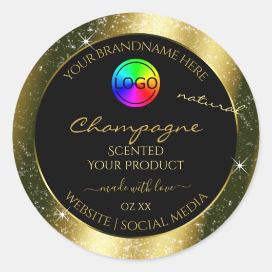 Shimmery Gold Glitter Lijst Productlabel en Logo Ronde Sticker (Voorkant)