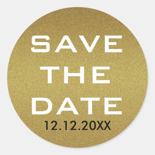 Shimmery Gold Glitter Save The Date Ronde Sticker (Voorkant)