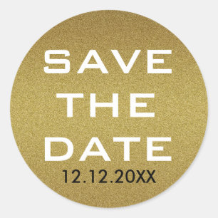 Shimmery Gold Glitter Save The Date Ronde Sticker