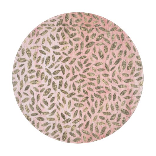 Shimmery Gold Leaves op Roze Hout Snijplank (Voorkant)