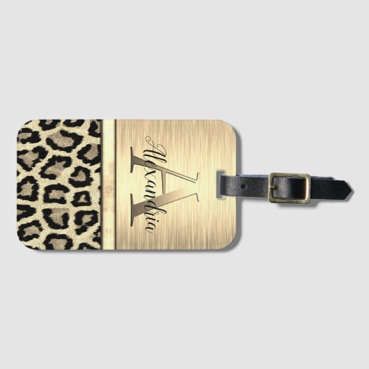 Shimmery Gold Monogram Leopard Bagagelabel (Voorkant (horizontaal))