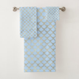 Shimmery Gold Scallop Soft Blue Bad Handdoek