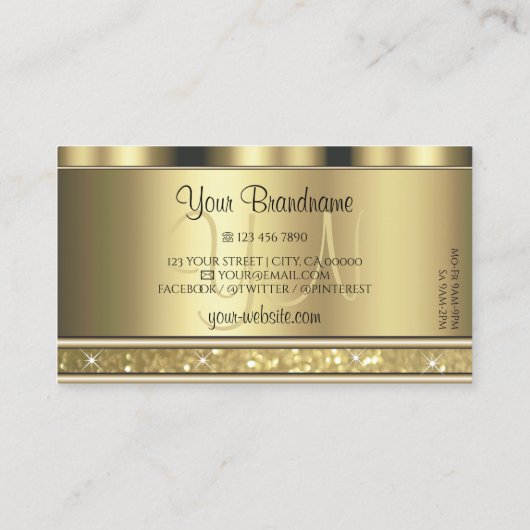 Shimmery Gold Sparking Glitter Monogram Luxury Visitekaartje (Achterkant)