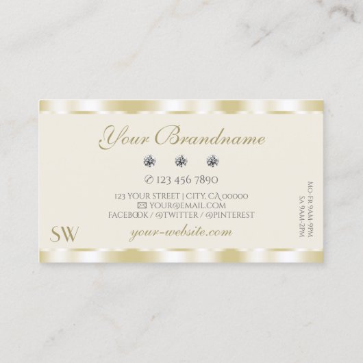 Shimmery Gold Sparkle Diamonds-monogram Luxurieach Visitekaartje (Achterkant)