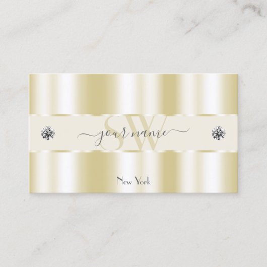 Shimmery Gold Sparkle Diamonds-monogram Luxurieach Visitekaartje (Voorkant)