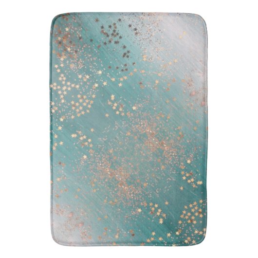 Shimmery Gold Stars op Blauwgroen  Badmat (Voorkant Verticaal)