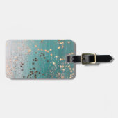 Shimmery Gold Stars op Blauwgroen Bagagelabel (Voorkant horizontaal)