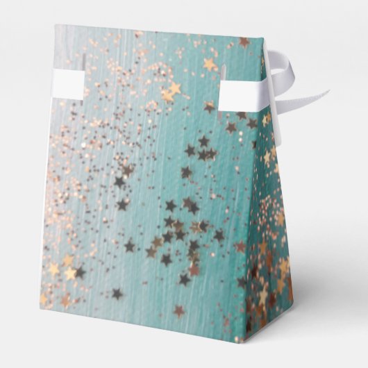 Shimmery Gold Stars op Blauwgroen Bedankdoosjes (Achterkant)