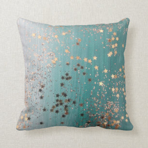 Shimmery Gold Stars op Blauwgroen Kussen