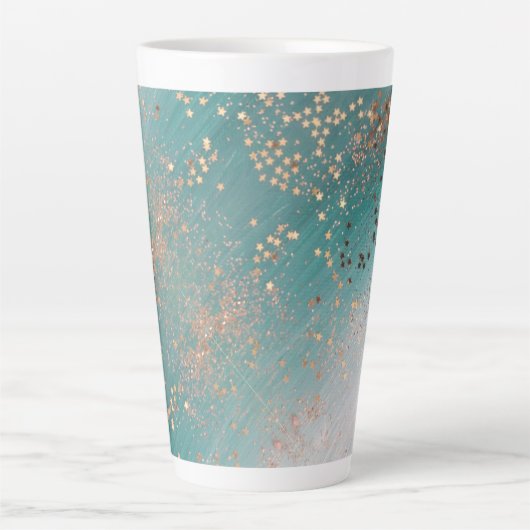 Shimmery Gold Stars op Blauwgroen  Latte Mok (Voorkant)