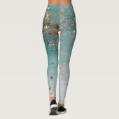 Shimmery Gold Stars op Blauwgroen  Leggings (Achterkant)