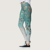Shimmery Gold Stars op Blauwgroen  Leggings (Links)
