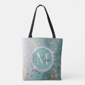 Shimmery Gold Stars op Blauwgroen Monogram Tote Bag (Achterkant)