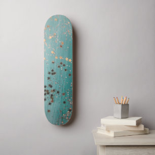 Shimmery Gold Stars op Blauwgroen Persoonlijk Skateboard