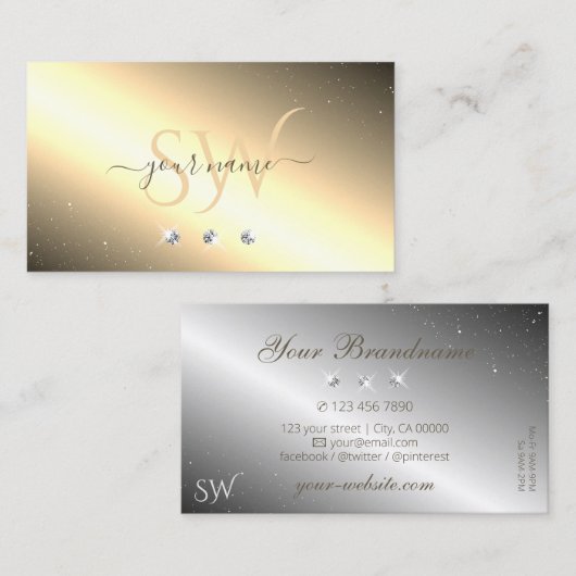 Shimmery Golden Silver Initialen met mousserende d Visitekaartje (Voorkant / Achterkant)